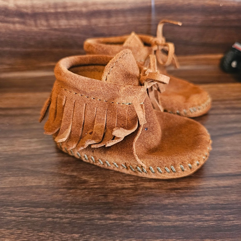 Minnetonka Infant Suede Fringe Bootie Moccasins Brown 2 1482